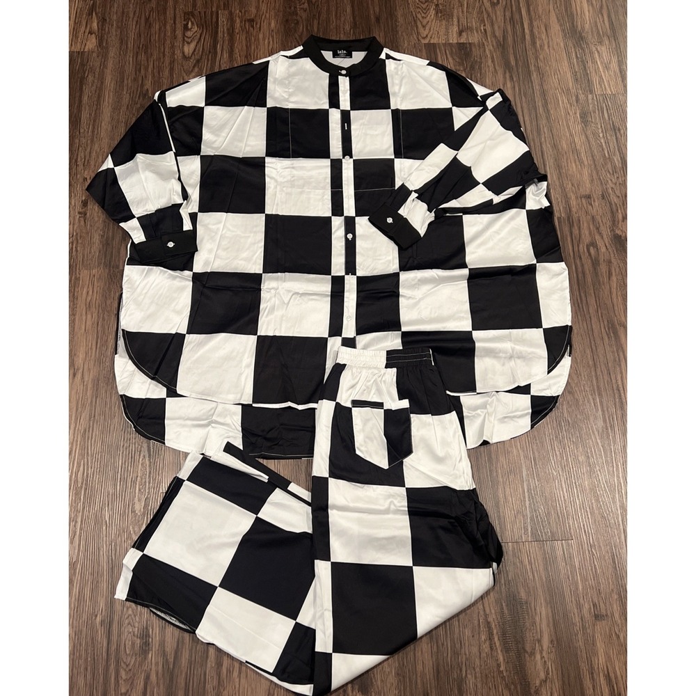Dressed In Lala Womens Lala Satin Playsuit Checkerboard In Black White Size L/XL